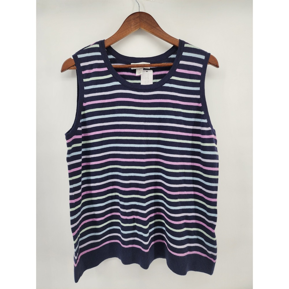 Christopher & Banks Womens XL‎ Blue Pink Striped Cotton Knit Shell Sweater Vest